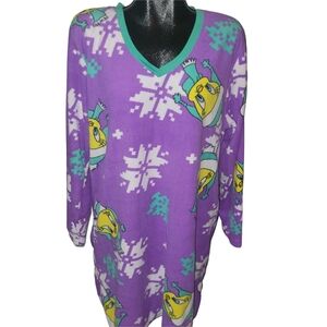 Tweety Women's Purple Cartoon Print Long Sleeve Fleece Nightgown XXL